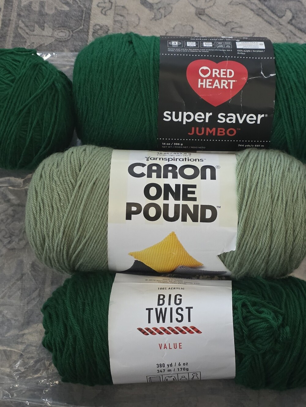 Red Heart & Caron Green Yarn Bundle - Mixed Greens